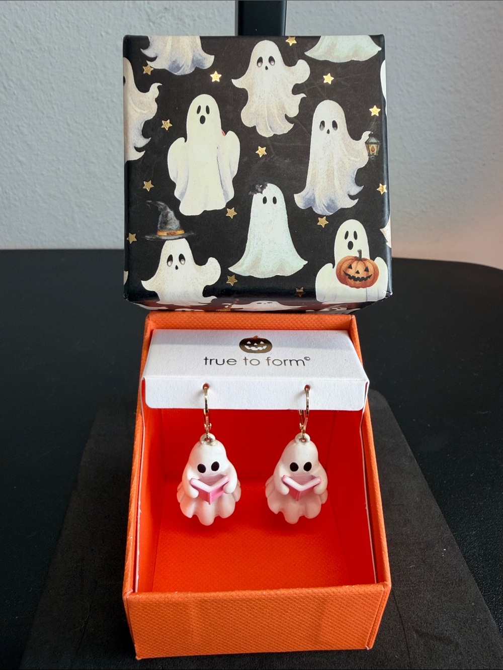 True to Form | Ghost Book Lover Halloween Leverback Dangle Earrings 👻📚 - Picture 5 of 9